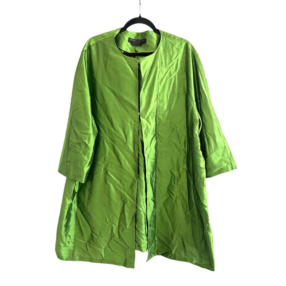 Marina Rinaldi 100% Silk Chartreuse Green Duster Jacket Plus Size 18 Italy
